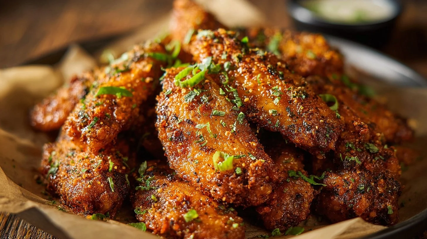 Super crispy garlic parmesan wings served with dipping sauce