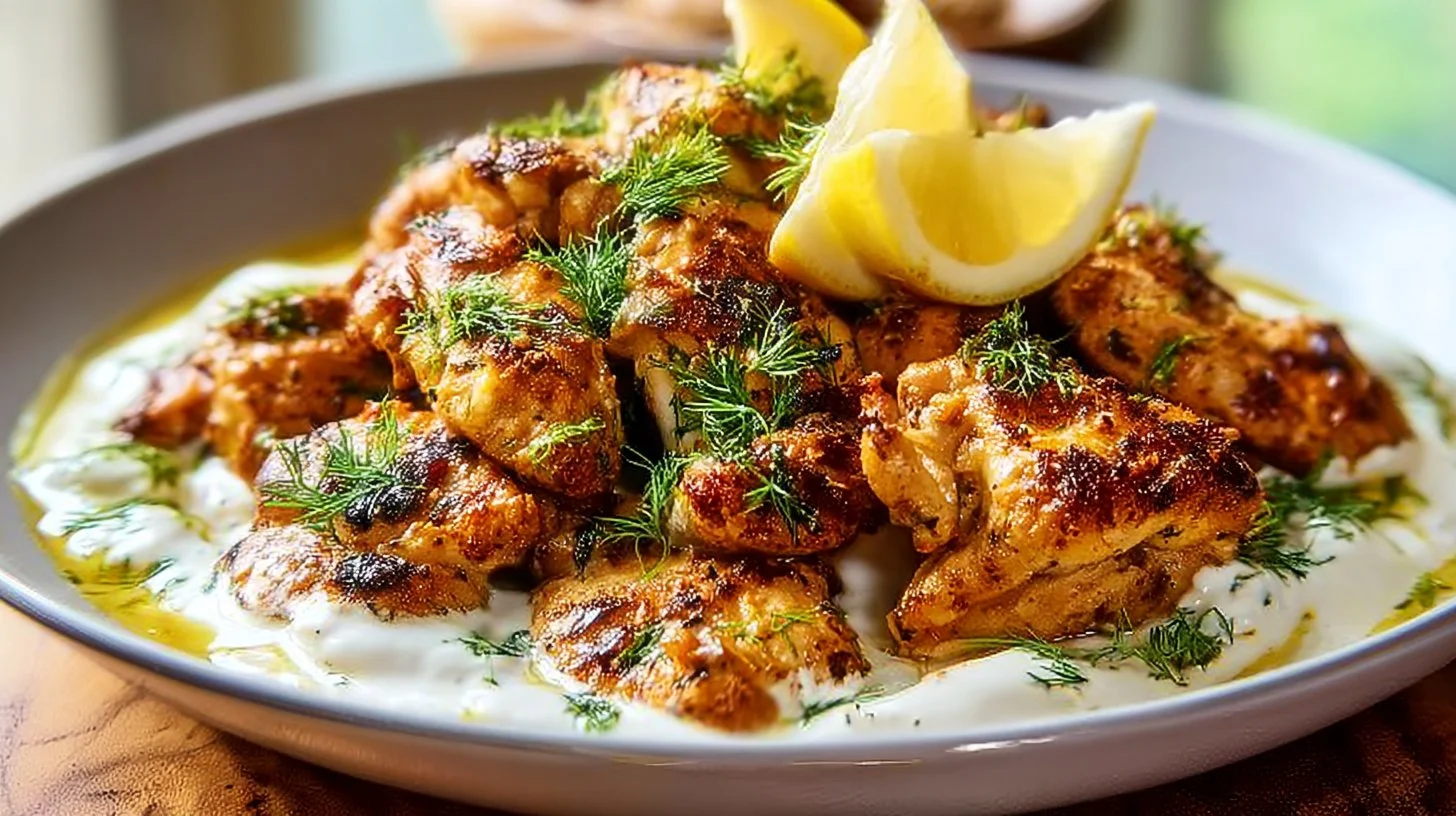 Al Aseel-inspired garlic-lemon chicken dish served on a plate