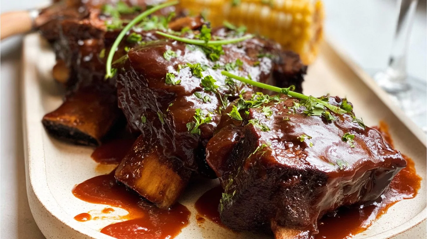 Delicious slow-cooked beef ribs smothered in barbecue sauce
