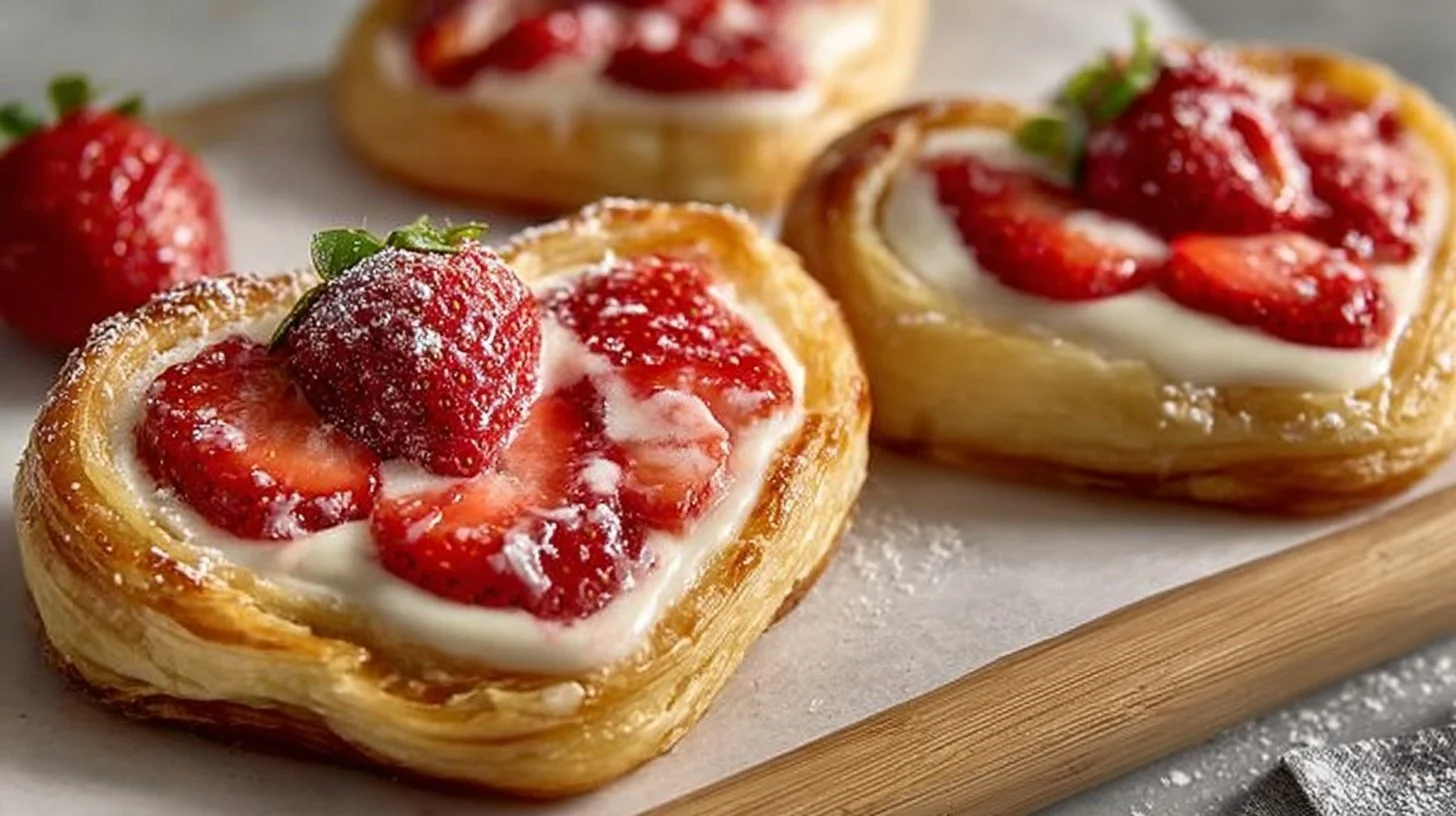 Delicious strawberry cream cheese Danish shaped like a heart for Valentine's Day