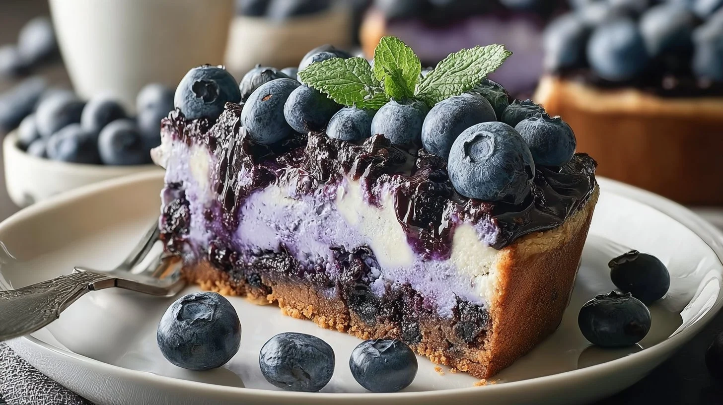 Delicious homemade blueberry cake with fresh blueberries and frosting