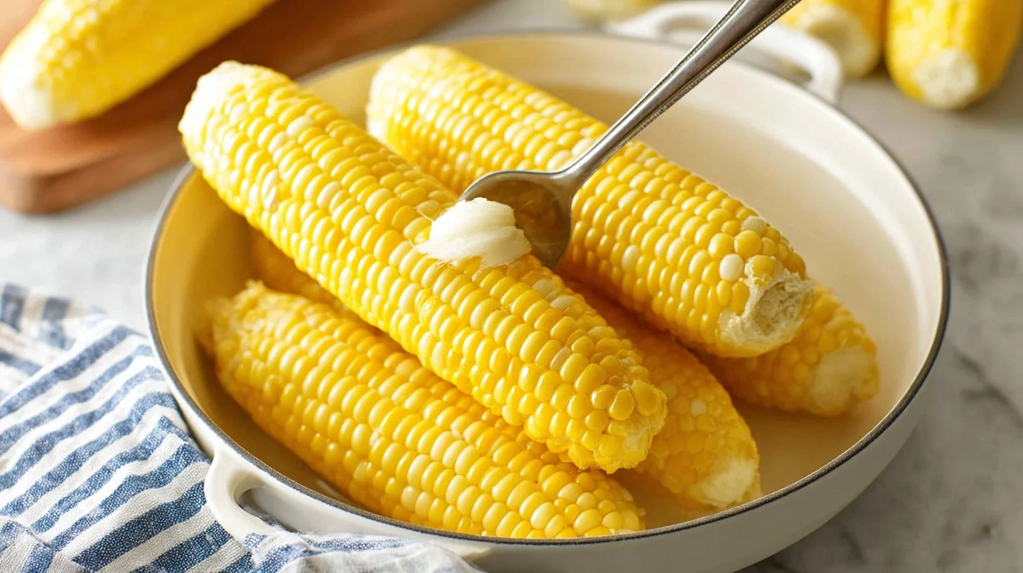 Fresh corn on the cob boiled to perfection, showcasing juicy kernels.