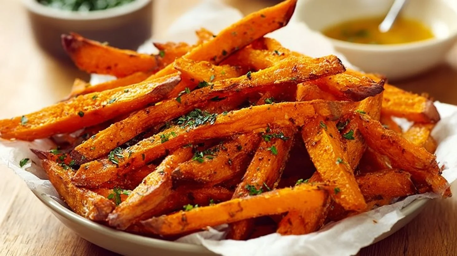 Crispy baked sweet potato fries served as a tasty snack