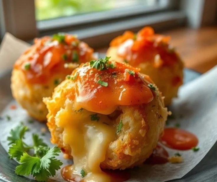 Crispy crab rangoon bombs served with dipping sauce