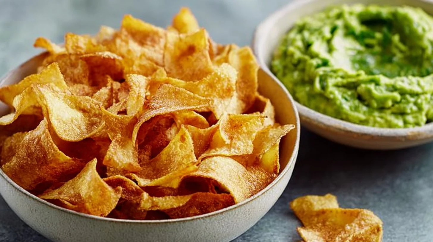 Crispy tortilla chips served with fresh guacamole for a perfect party snack