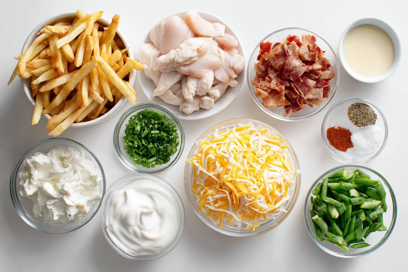 Dirty Chicken and Bacon Loaded Fries for Game Day Bliss