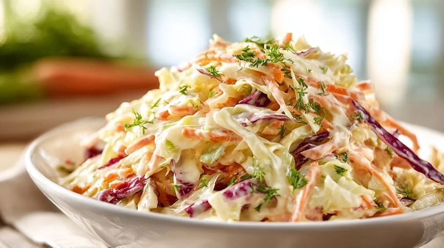 Bowl of easy creamy coleslaw, a refreshing side dish for any meal