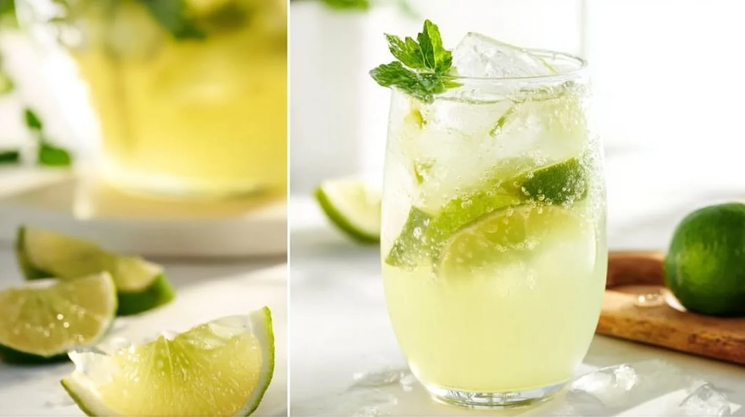 A refreshing glass of easy homemade limeade with lime slices