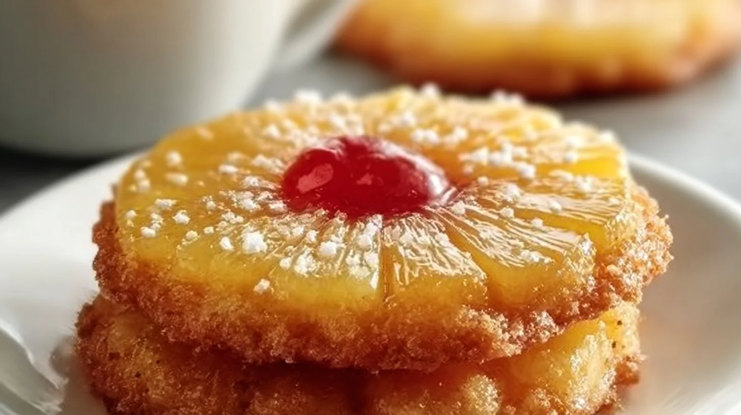 Delicious pineapple upside down sugar cookies on a plate