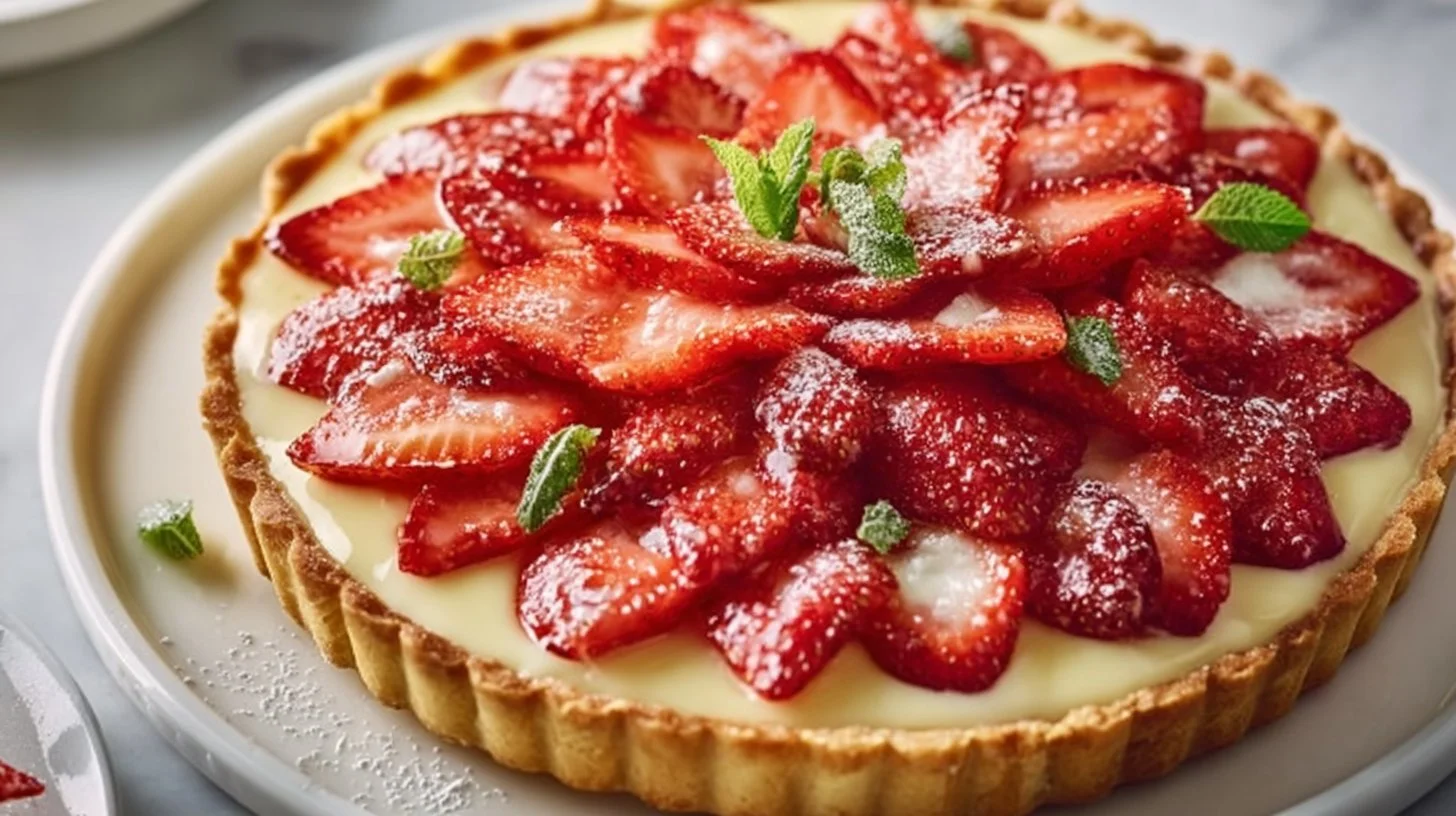 French strawberry custard tart with fresh berries and creamy filling