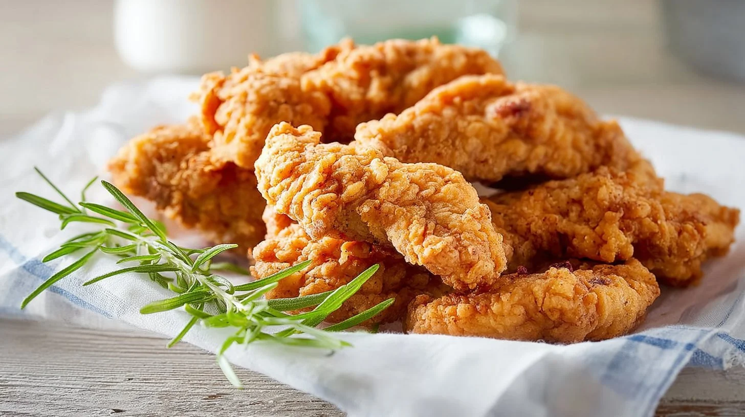 Delicious fried chicken tenders served with dipping sauce