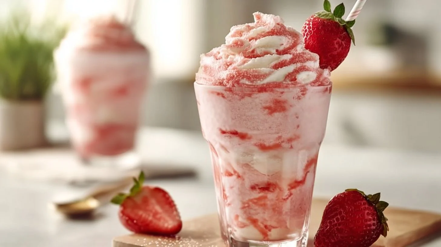 Delicious frozen strawberry Dole Whip in a tropical setting