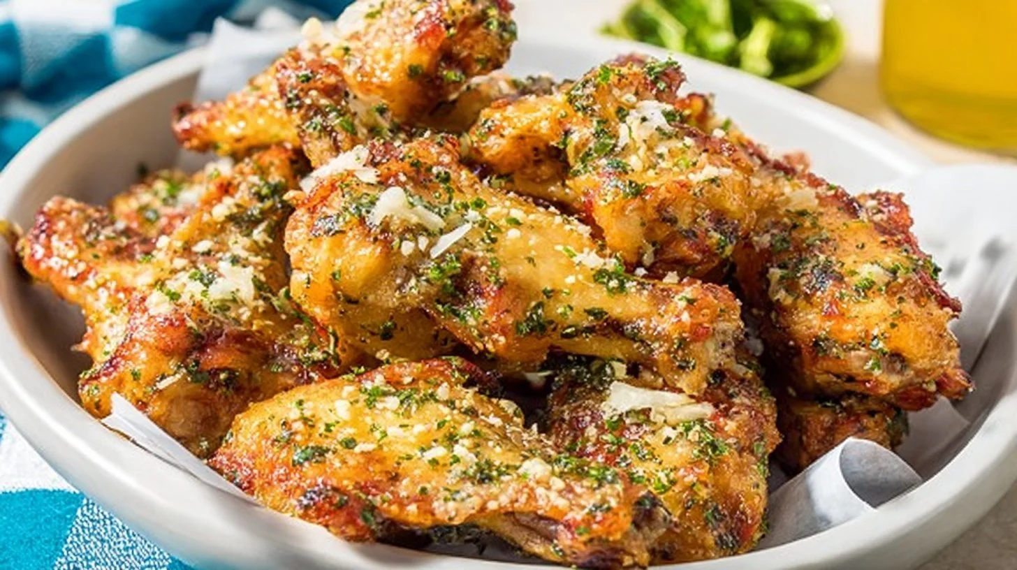 Delicious Garlic-Parmesan Wings served on a platter.