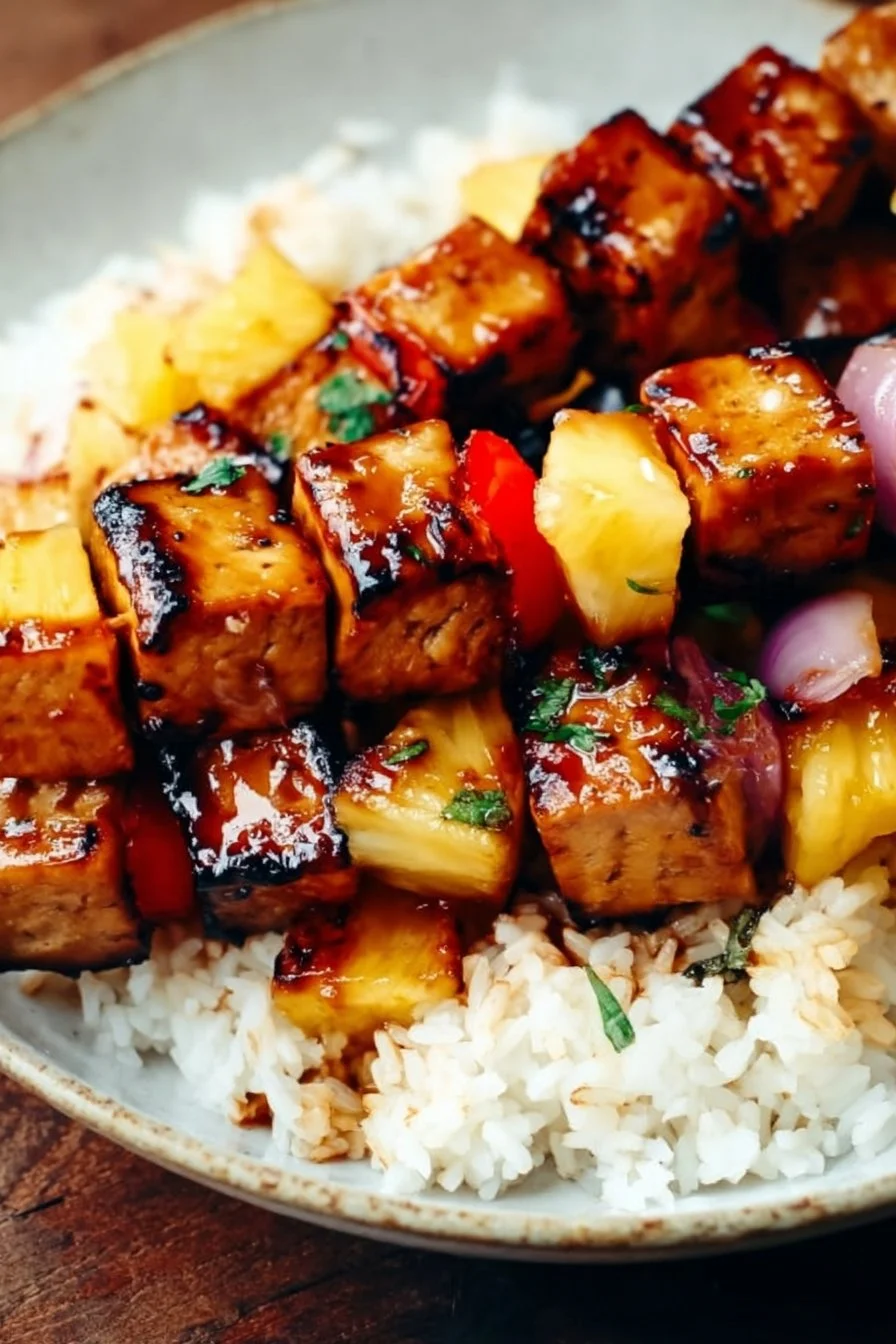 Grilled Teriyaki Tofu Skewers with Fresh Pineapple