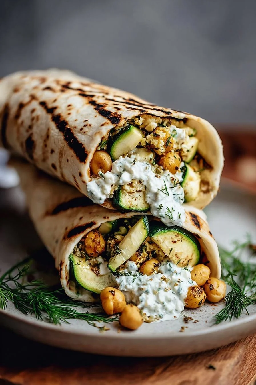 Grilled Zucchini and Feta Chickpea Wrap with Herbed Yogurt