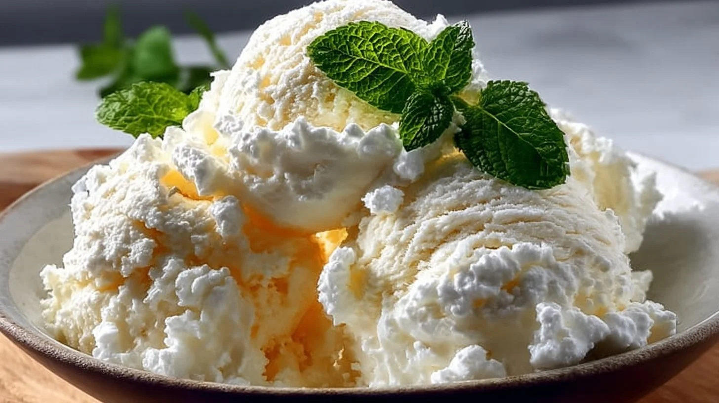 High-protein cottage cheese ice cream in a bowl topped with fresh fruit.