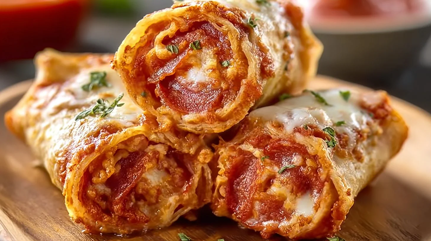 High protein pepperoni pizza rolls served on a plate