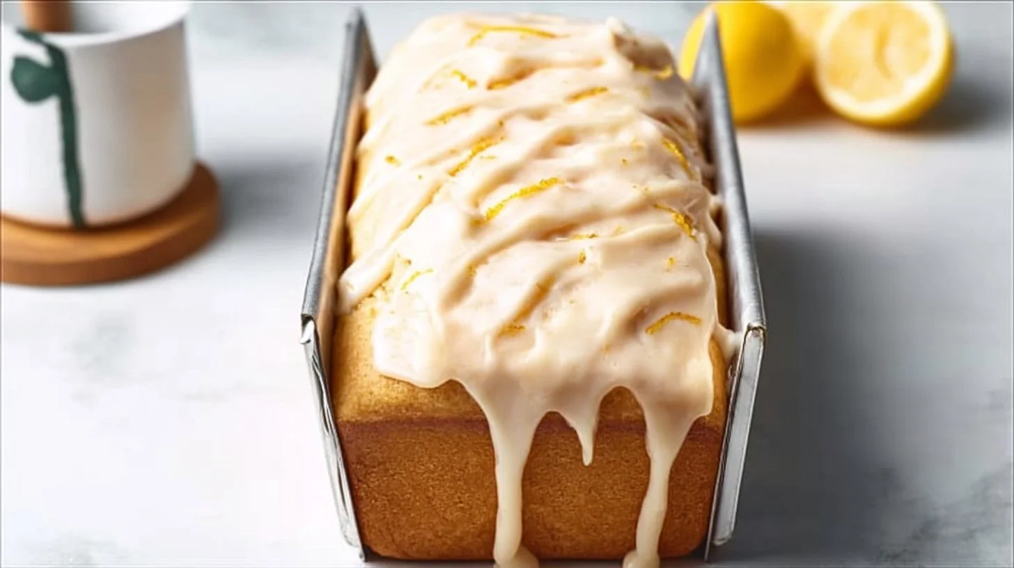 Delicious homemade lemon loaf inspired by Starbucks recipe, garnished with lemon slices.