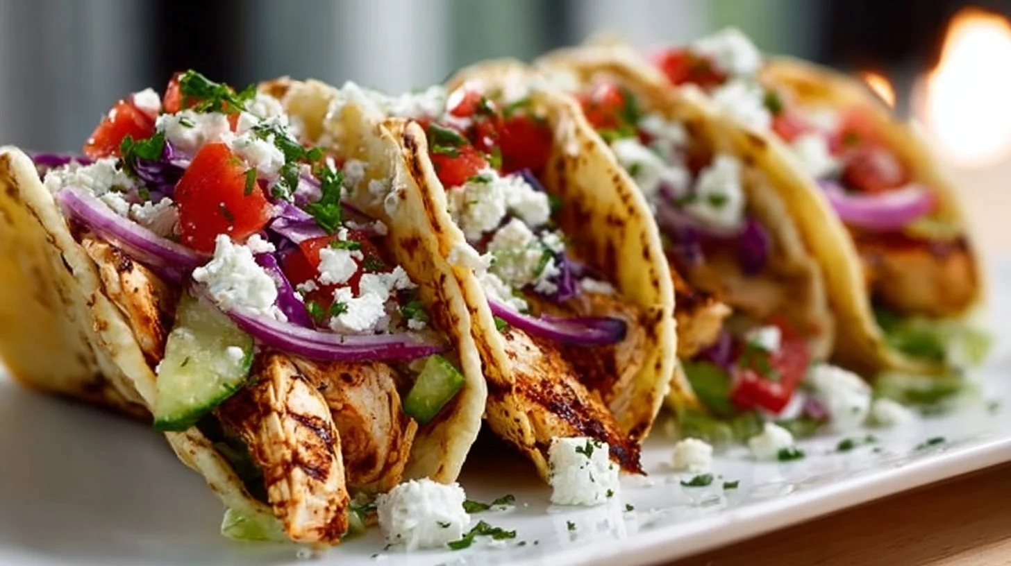 Delicious Mediterranean Chicken Tacos served with fresh ingredients and bold flavors.