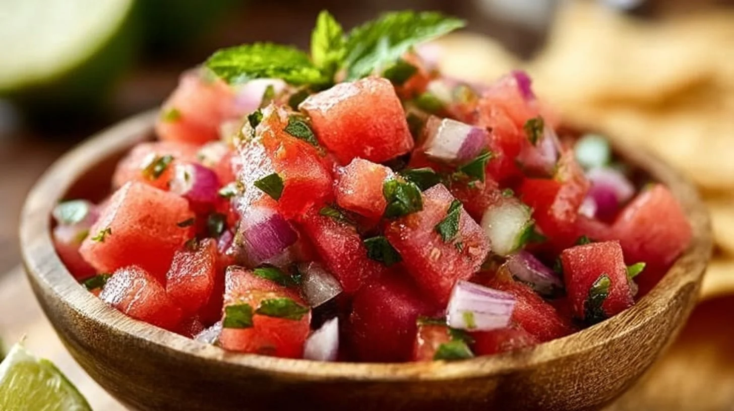Fresh Watermelon Salsa with colorful ingredients in a bowl