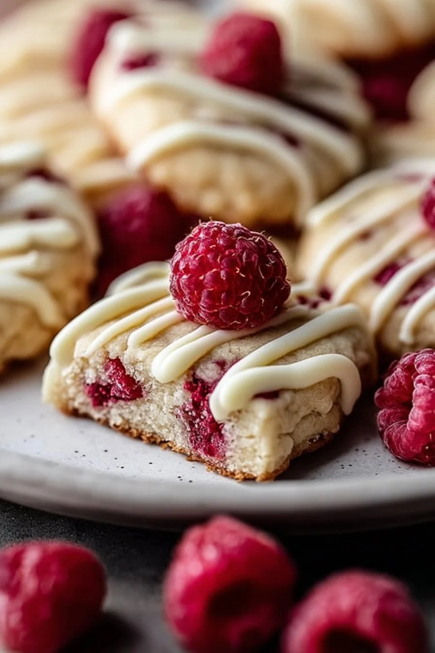 Raspberry Shortbread Cookies with White Chocolate Drizzle