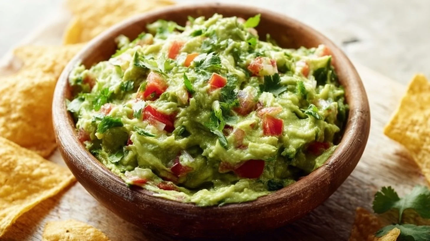 Bowl of authentic guacamole made with fresh avocados and spices