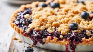 Delicious blueberry crumble pie with crumb topping and fresh blueberries