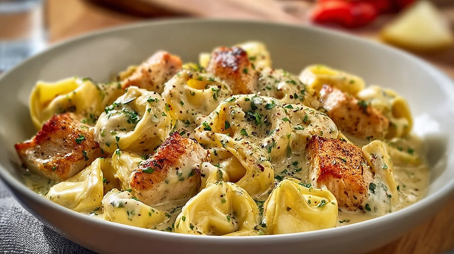 Cajun Chicken Tortellini in creamy garlic sauce, perfect weeknight pasta dish.