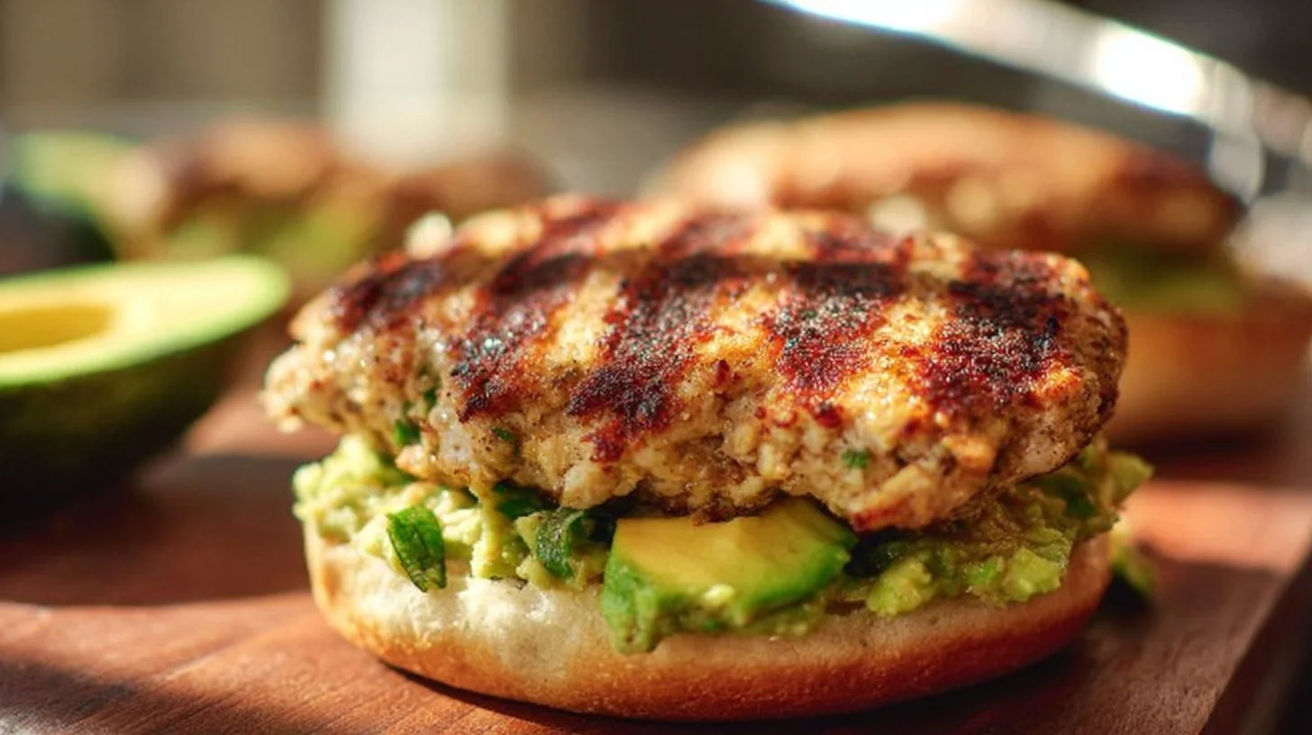 Delicious Chicken Avocado Burger topped with California Avocados for a healthy meal