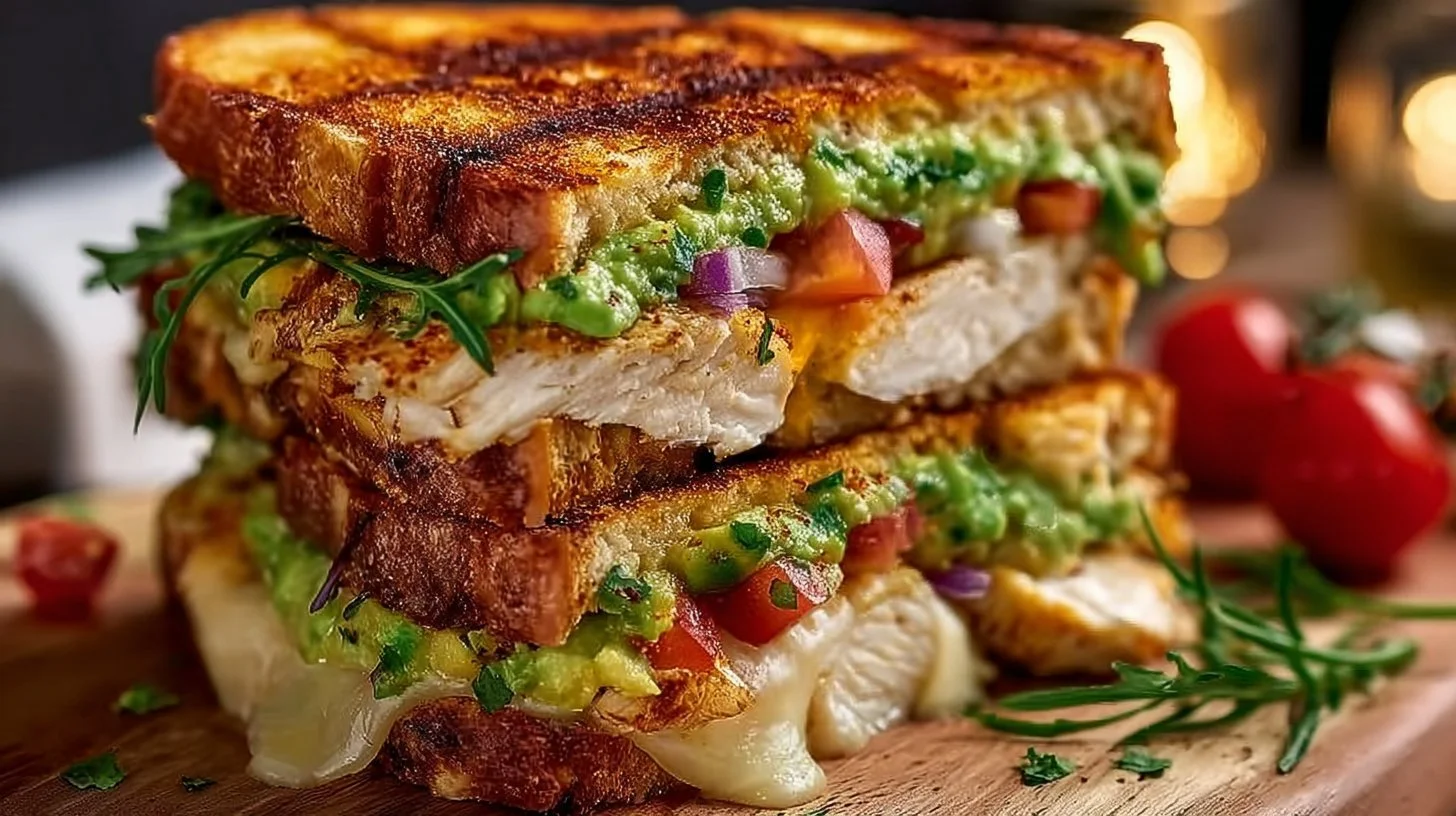 Delicious Chicken Avocado Melt sandwich with melted cheese and fresh ingredients