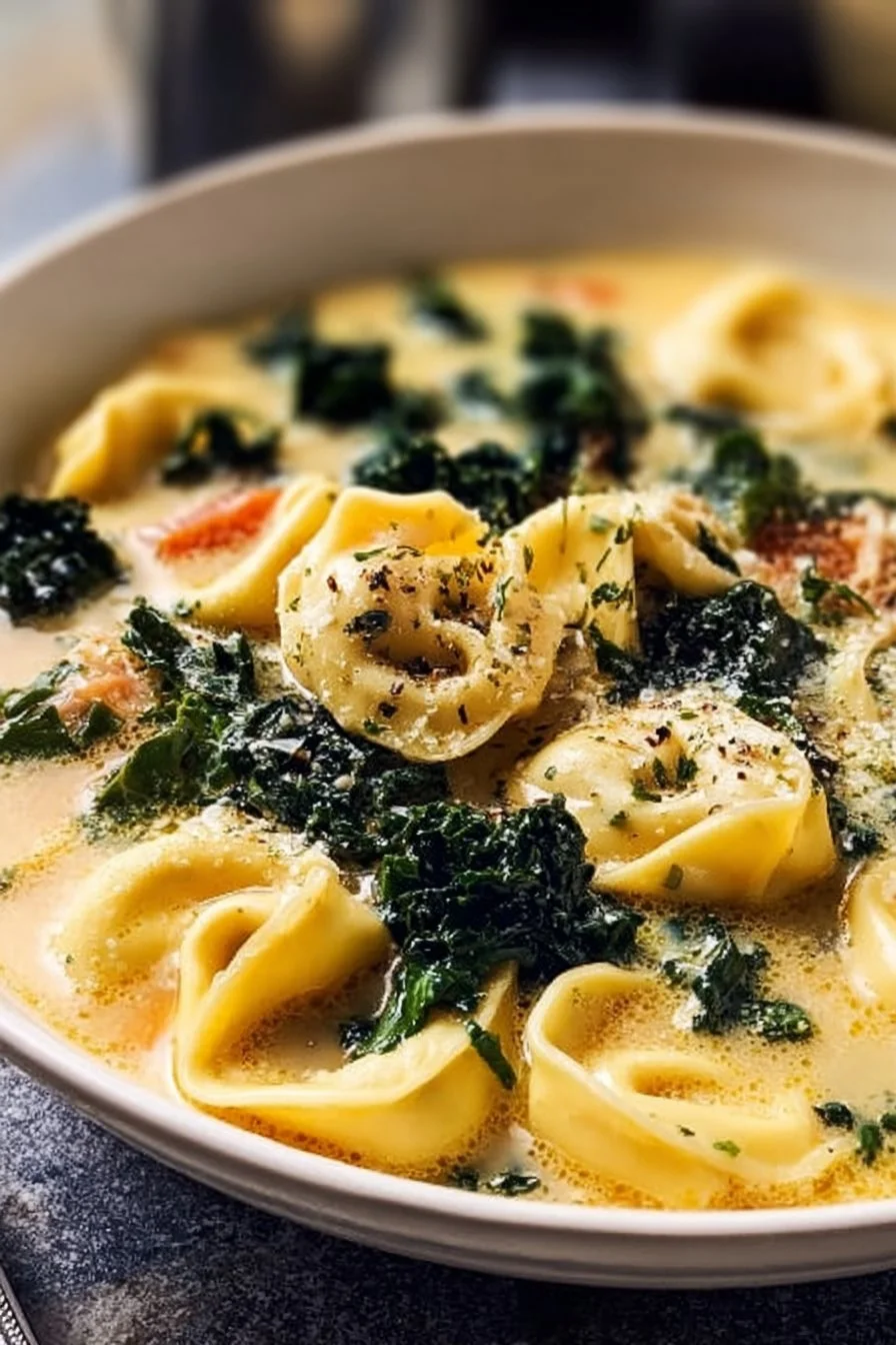 Creamy Vegetarian Tortellini Soup with Kale