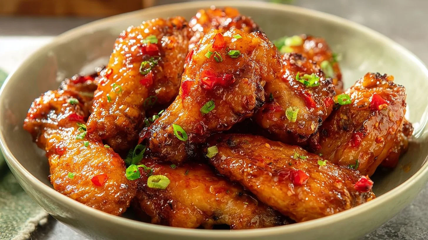 Crispy sweet chilli chicken wings served on a platter for party nights