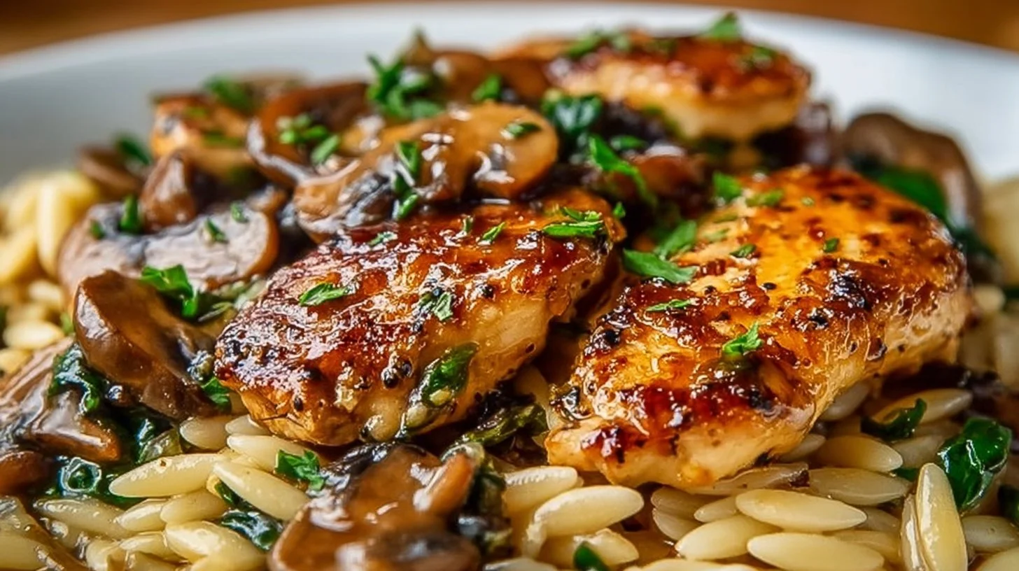 Easy Chicken Marsala Orzo Skillet for a quick and delicious weeknight dinner