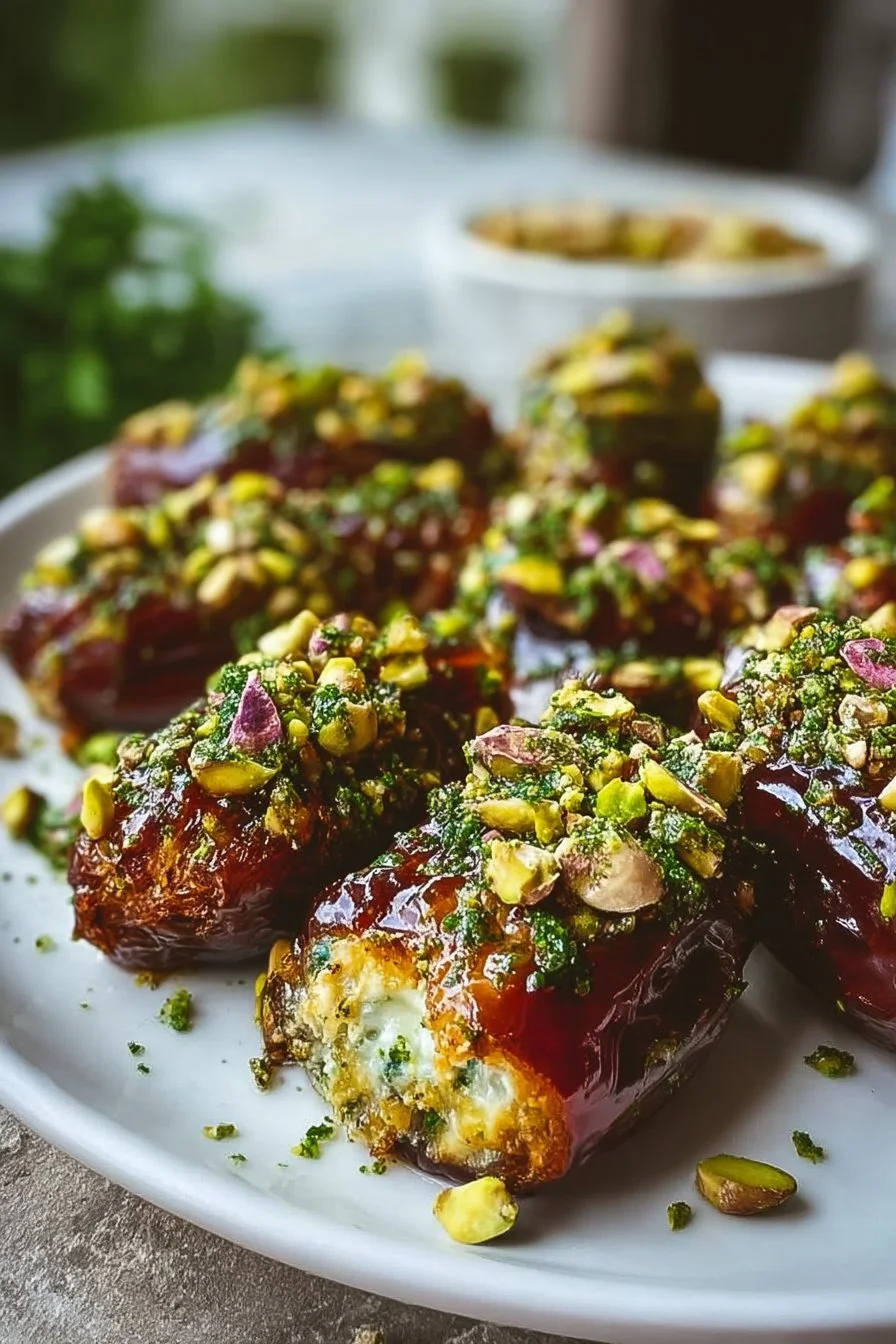 Honey Pistachio Ricotta Stuffed Dates