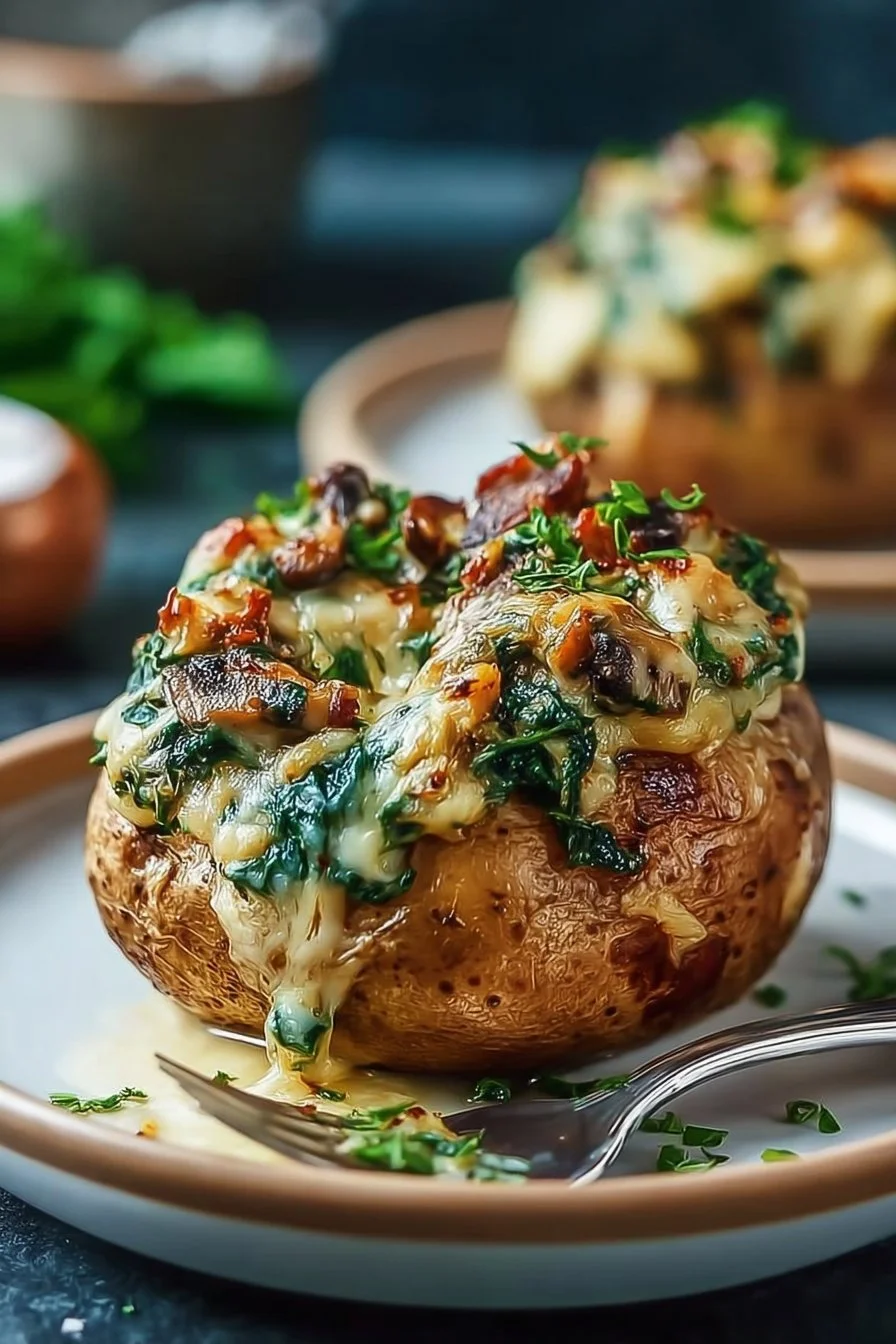 Stuffed Potatoes with Spinach and Shiitake Mushrooms