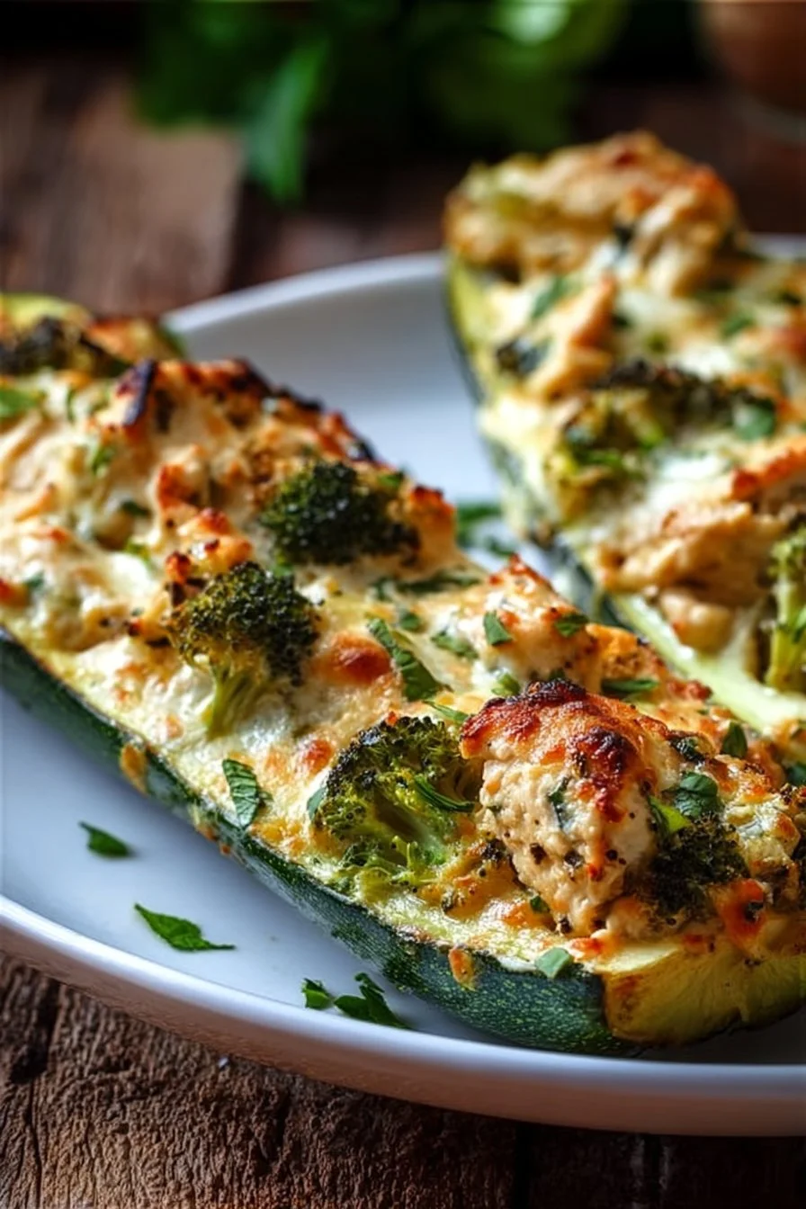 Healthy Chicken Broccoli Zucchini Boats