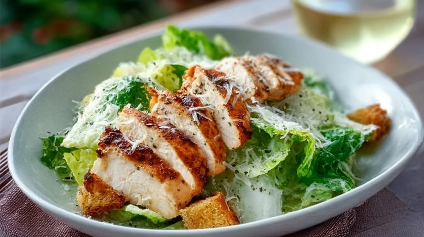 Herb-infused Chicken Caesar Salad with creamy dressing on a plate