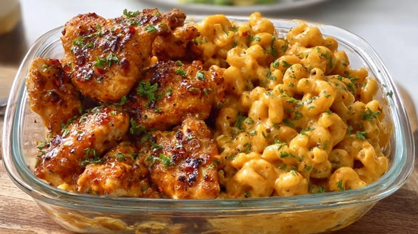 Honey Garlic Chicken served with Cheesy Mac for a comforting meal