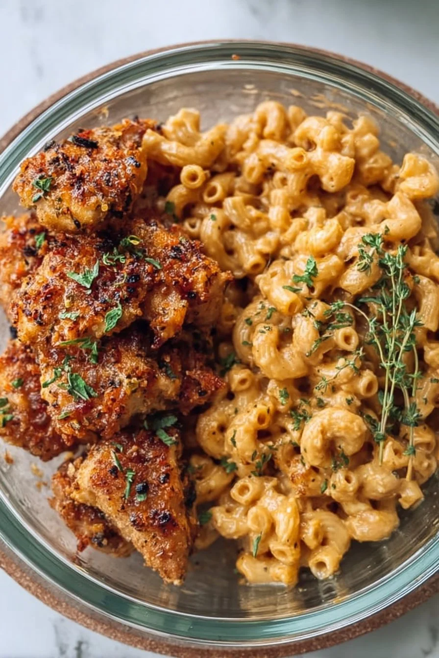 Honey Garlic Chicken with Cheesy Mac
