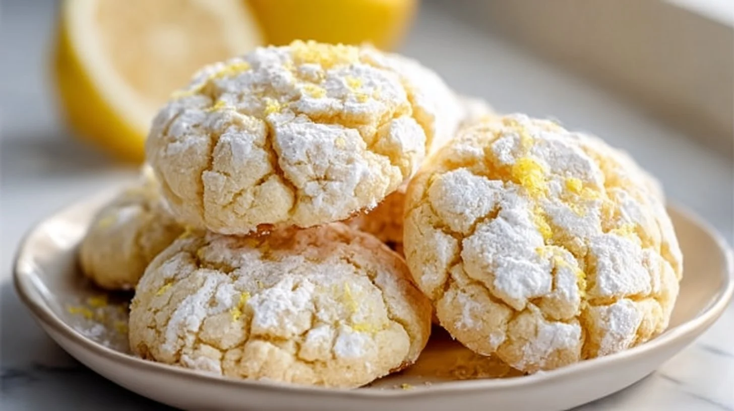 Delicious Lemon Crinkle Cookies on a decorative plate