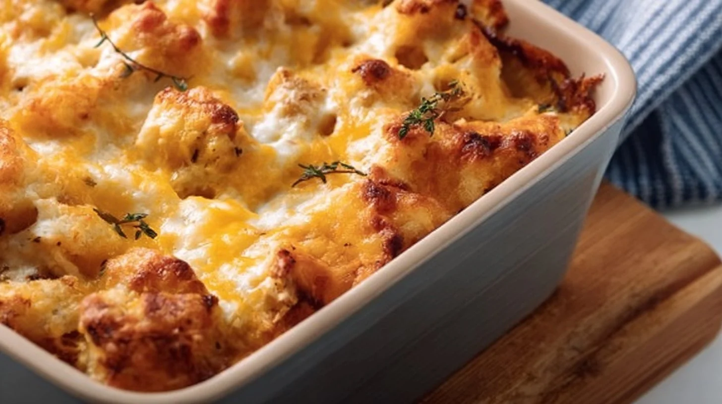 Delicious Million Dollar Chicken Casserole served in a dish