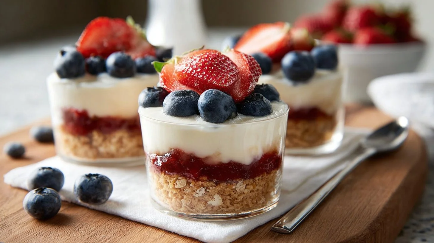No-Bake Patriotic Cheesecake Cups for a summer dessert