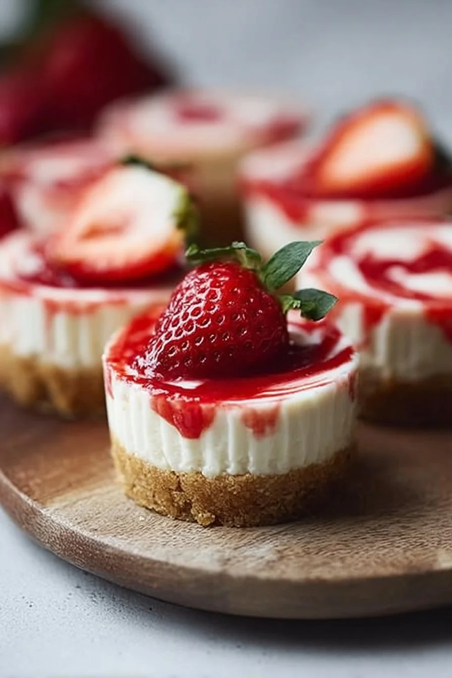No-Bake Strawberry Swirl Mini Cheesecakes