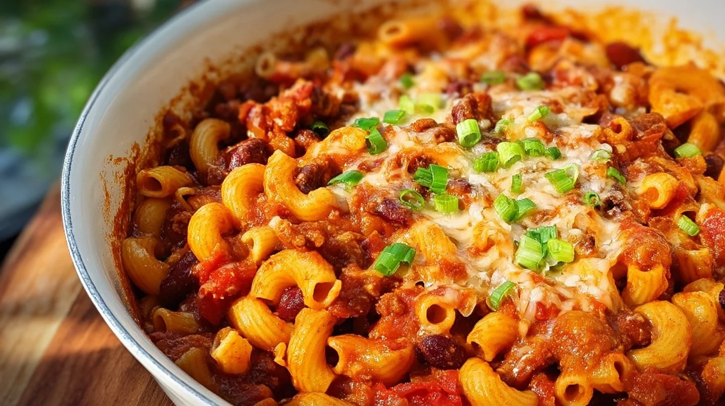 One Pot Pasta with Cheese Chili in a colorful bowl, ideal for a family dinner.