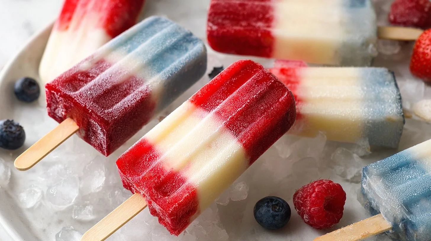 Patriotic red, white, and blue ice pops for Independence Day celebration