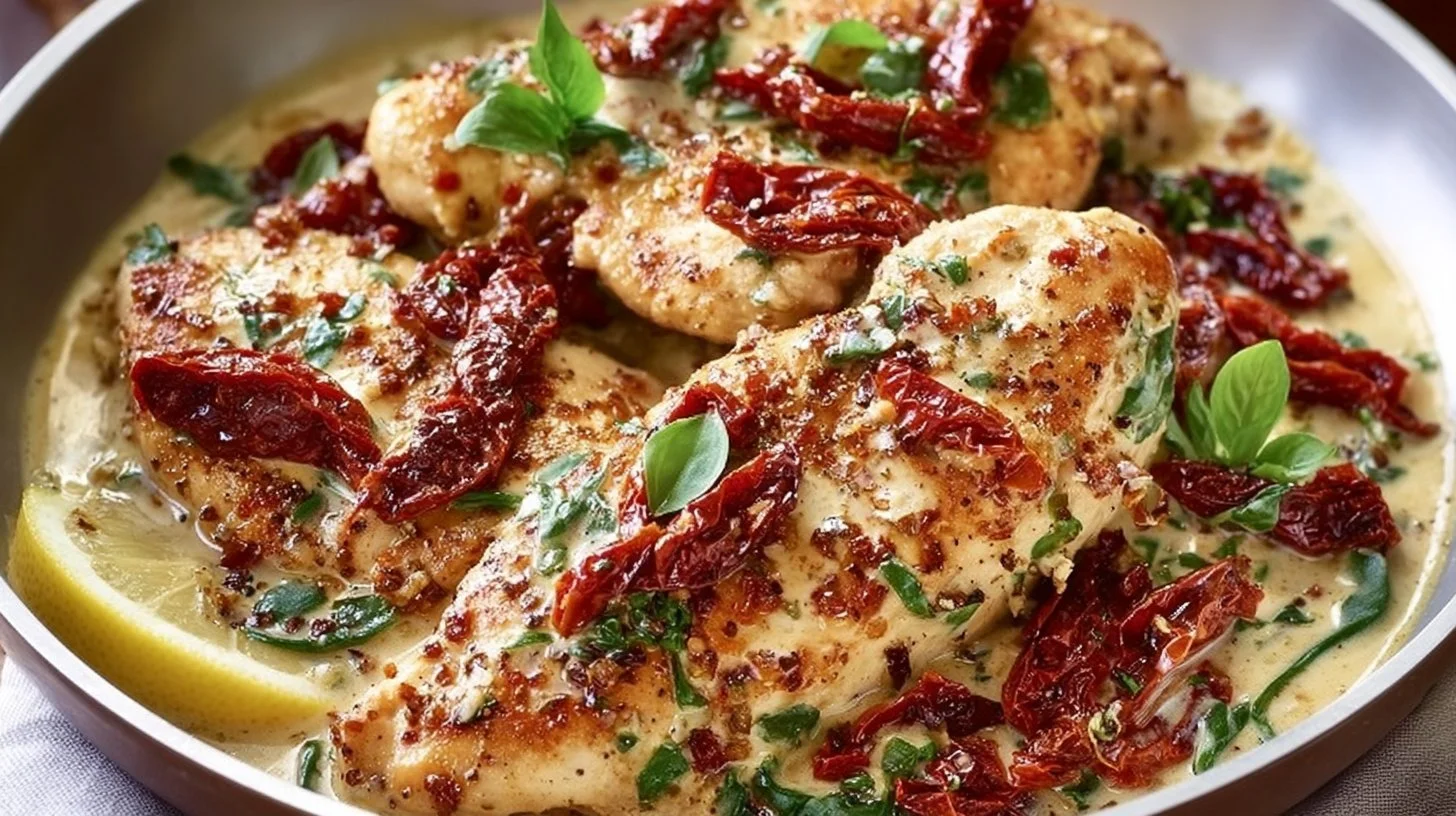 Poulet Crémeux aux Tomates Séchées, plat délicieux et facile à préparer.