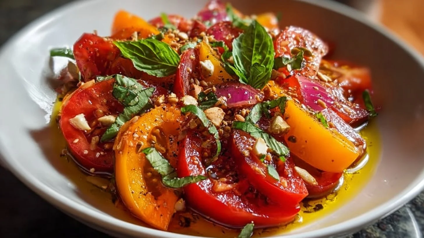 Recette de salade de tomates anciennes végétariennes, rapide et délicieuse