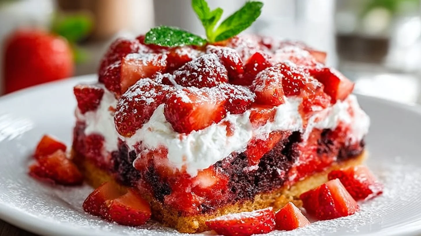 Deliciously layered Strawberry Earthquake Cake ready for a party