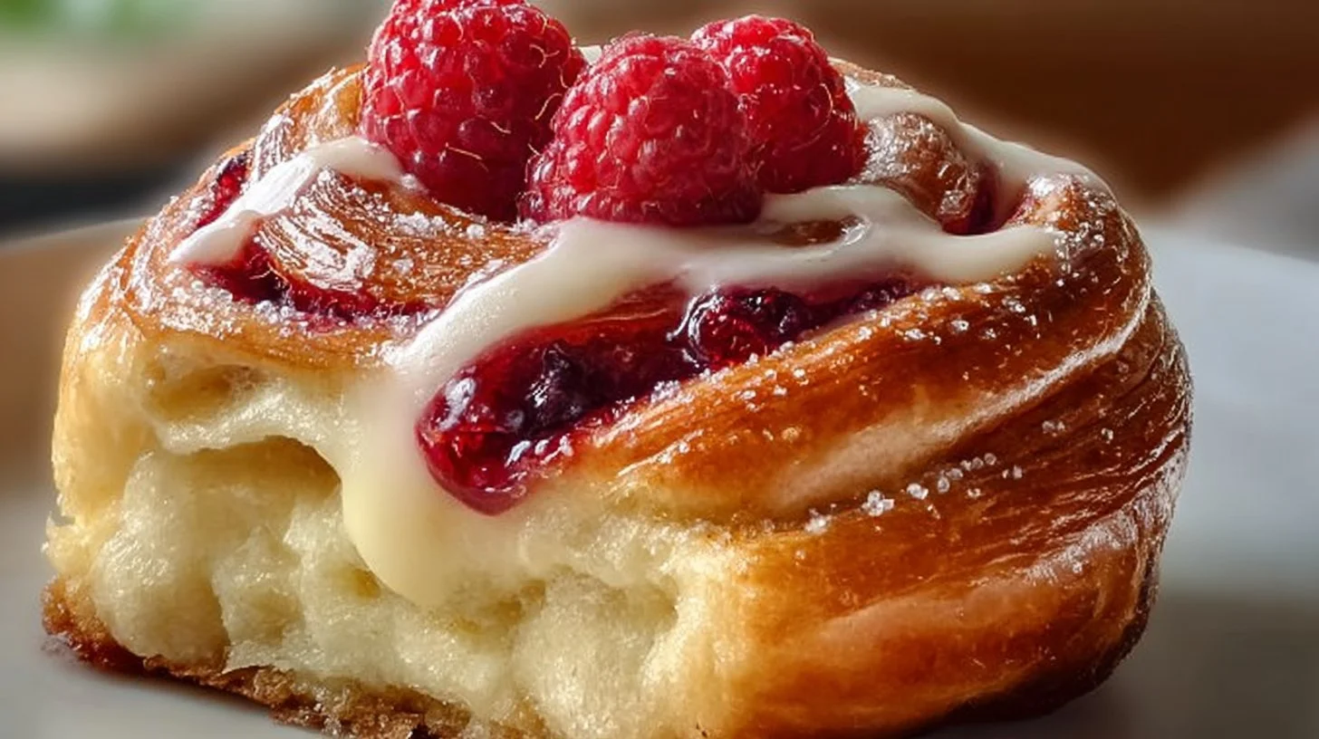 Freshly baked sugar Raspberry Danish Bun ready for tea time.
