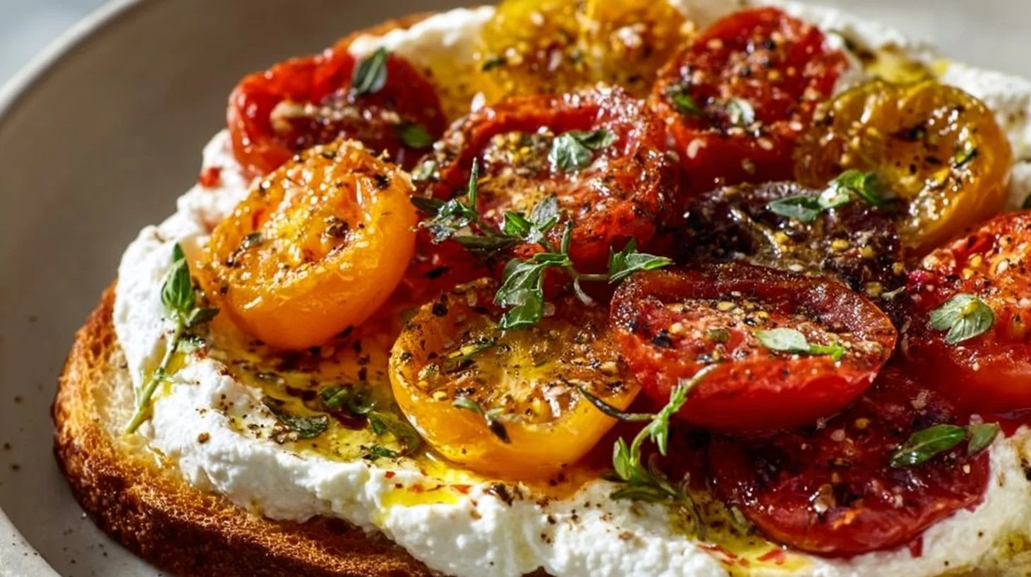 Trempette feta avec tomates héritage rôties, rapide et facile à préparer